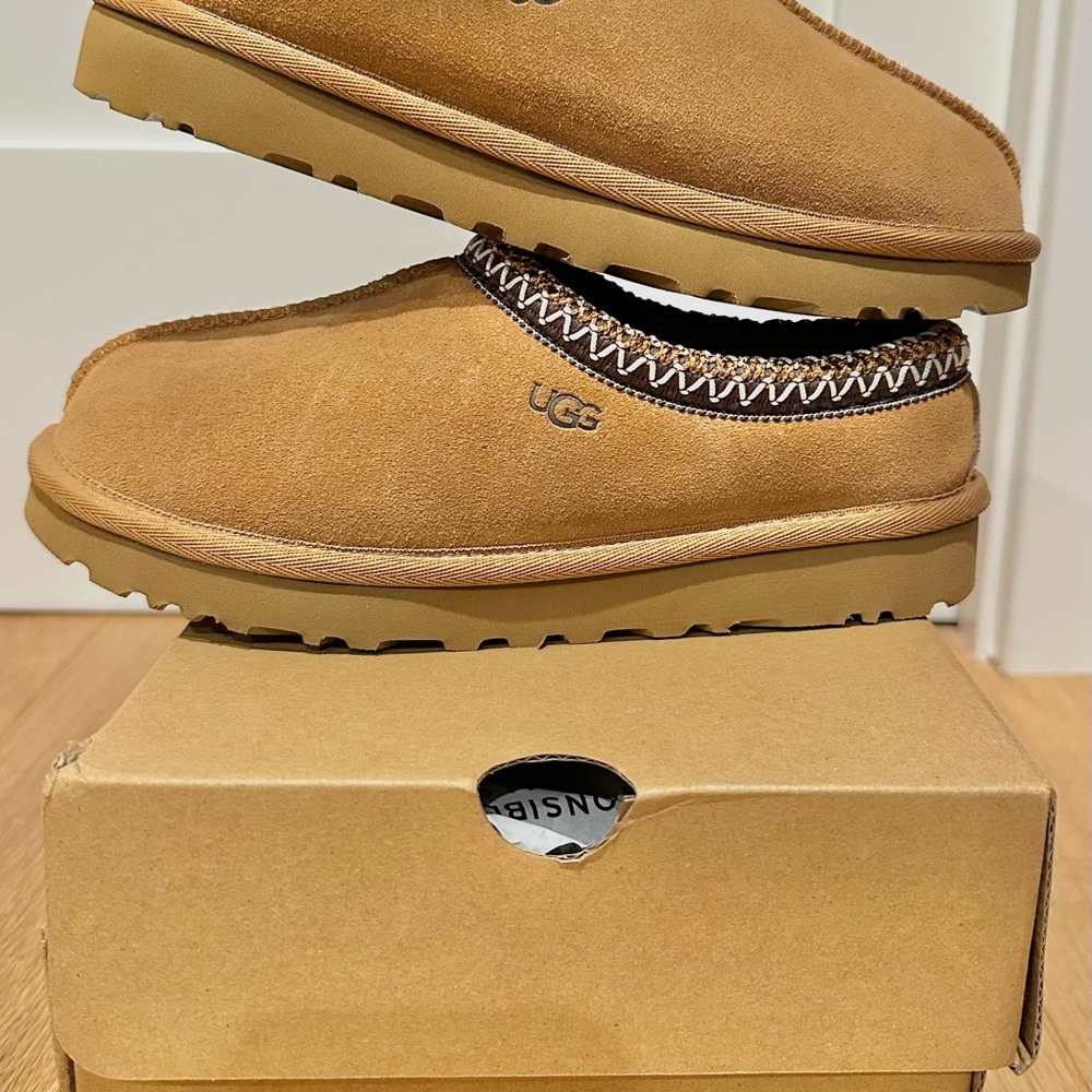 UGG Tan Slip-On Loafers with Zigzag Trim